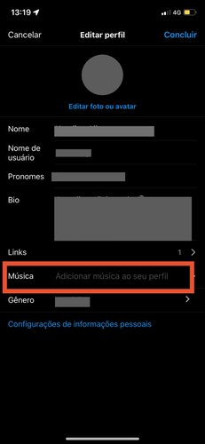 O novo recurso fica abaixo da opção de adicionar Links ao perfil.