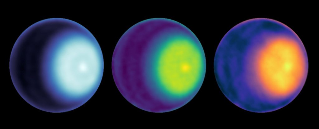 Os pontos mais claros da imagem apresentam a região do ciclone; os cientistas acreditam que as observações podem ajudar em novas descobertas sobre a história de Urano.