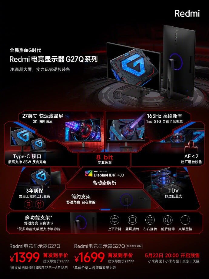 Xiaomi lança Redmi G27 e G27Q como seus novos monitores gamers com telas de  165 Hz 