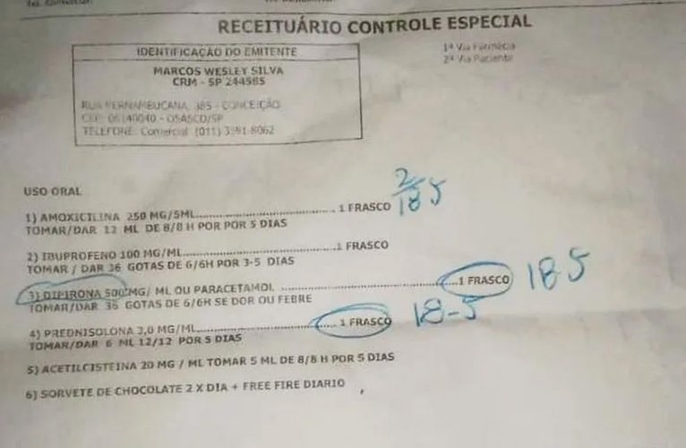 Médico receitou "sorvete de chocolate" e "Free Fire" como parte do tratamento de criança em SP