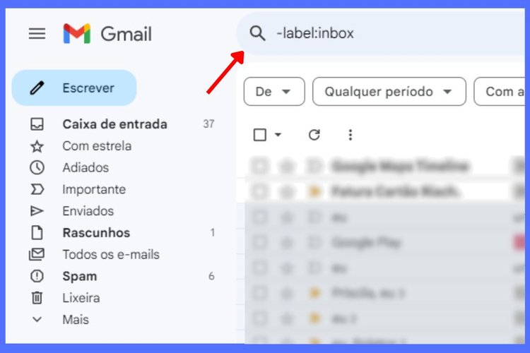 Utilize a caixa de busca para encontrar emails arquivados.