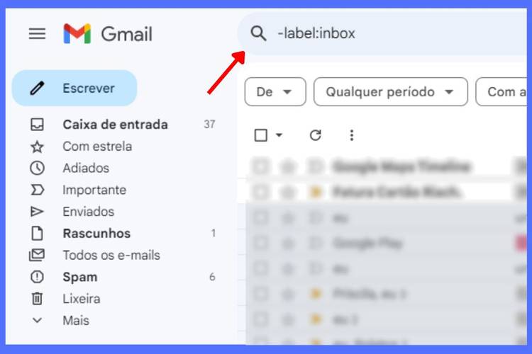 Utilize a caixa de busca para encontrar emails arquivados.