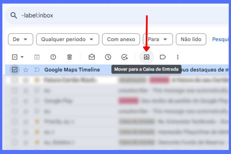 É possível selecionar mais de um email para desarquivar e visualizá-los na caixa de entrada novamente.