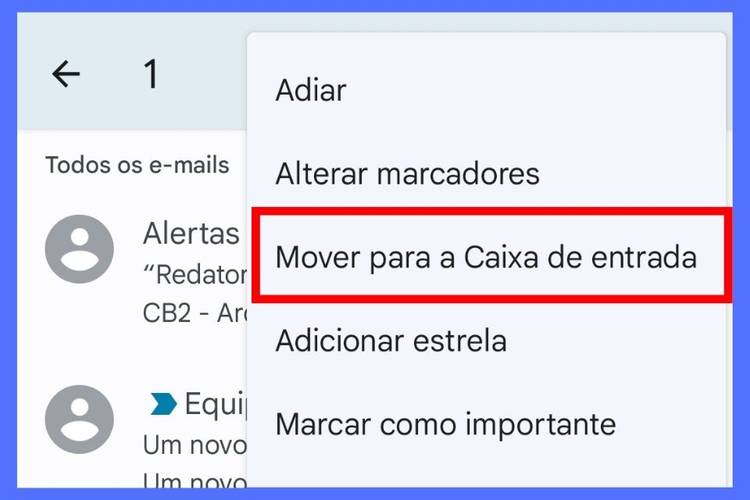 O e-mail voltará a aparecer na caixa de entrada após desarquivá-lo.