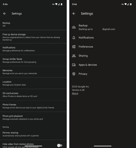 Antes e depois da mudança de interface do Google Fotos.