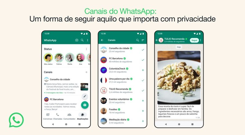 O WhatsApp revelou como os Canais vão aparecer para os usuários, em uma nova aba no aplicativo.