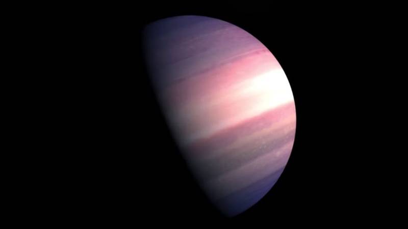 A imagem apresenta o exoplaneta TOI-1338b, que está no mesmo sistema do BEBOP-1c.
