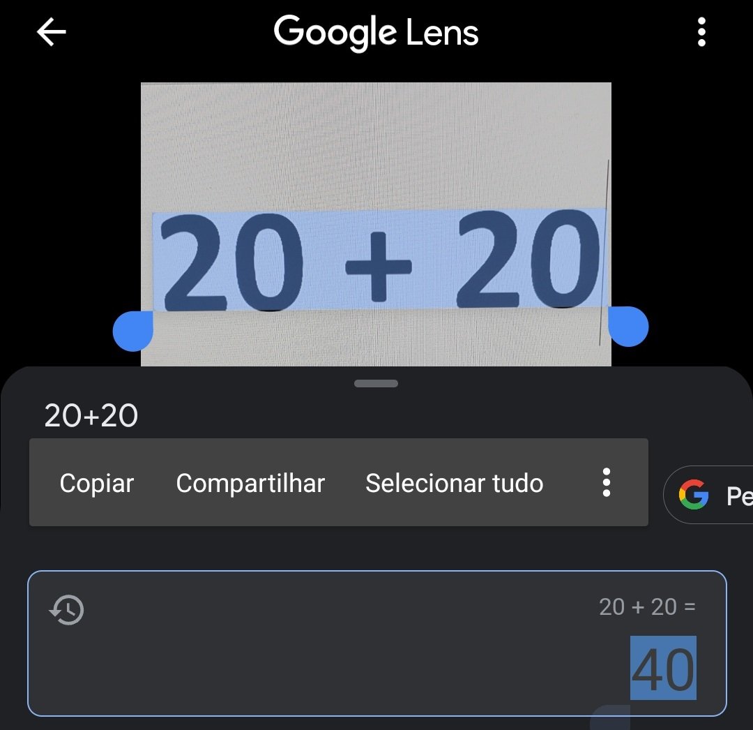 Apontando a câmera do seu celular para uma operação matemática, o próprio Lens faz o cálculo e traz a resposta