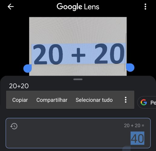 Apontando a câmera do seu celular para uma operação matemática, o próprio Lens faz o cálculo e traz a resposta