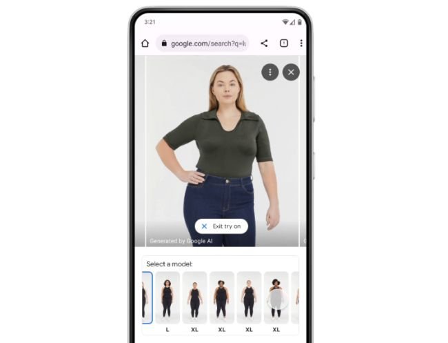 O provador virtual com IA do Google Shopping auxilia nas compras de roupas.