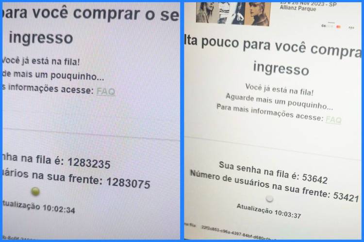 Captura de tela feita por Guilherme do seu maior e menor número de senha para comprar ingressos na T4F.