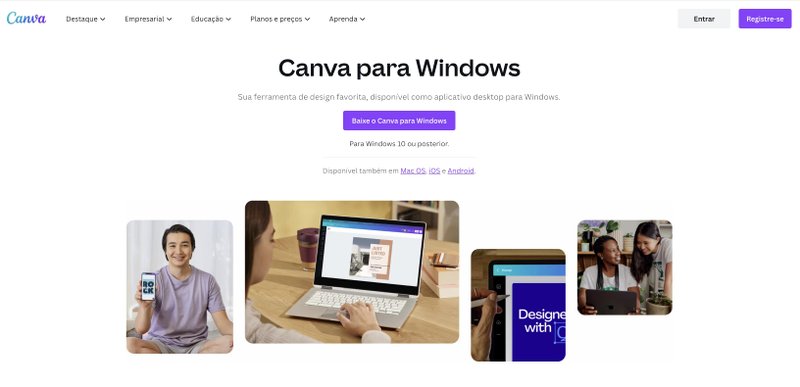 Você pode fazer o download do Canva pra desktop diretamente no site do editor.