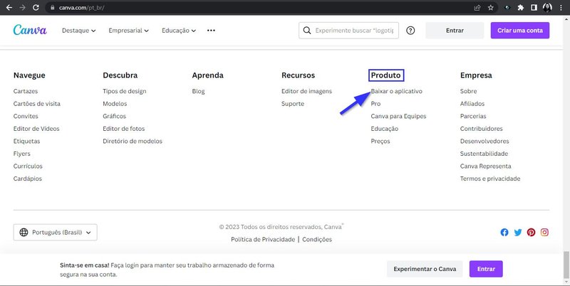 Aba Produtos no Canva.