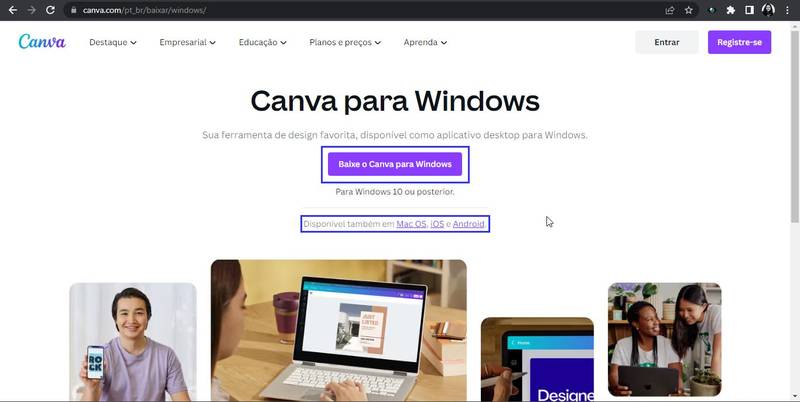 Baixe o app do Canva em seu computador.