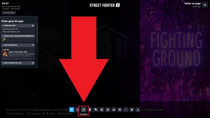 Clique no ícone "Anotações" para criar a nova nota na Steam