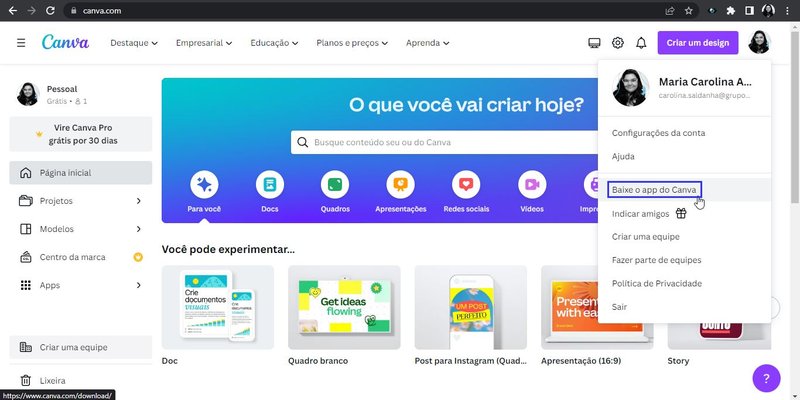 Baixar app do Canva no PC