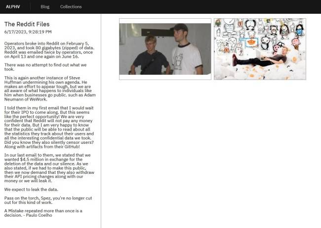 Postagem do grupo de ransomware sobre os pedidos não respondidos pelo Reddit.