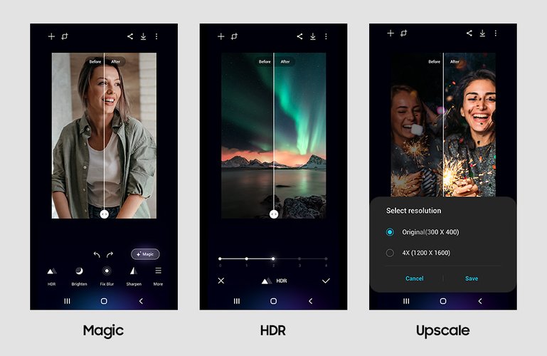 Com uso de IA, o Galaxy Enhance-X traz as ferramentas Magic, HDR e Upscale