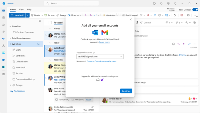 O novo Outlook traz suporte a outros serviços de e-mail, como o Gmail, do Google.