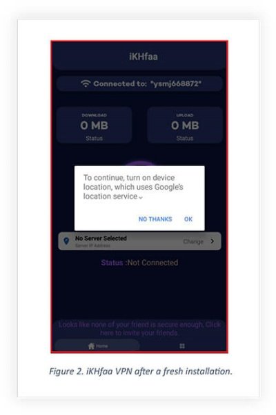 App iKhfaa VPN solicita dados de localização ao ser instalado.