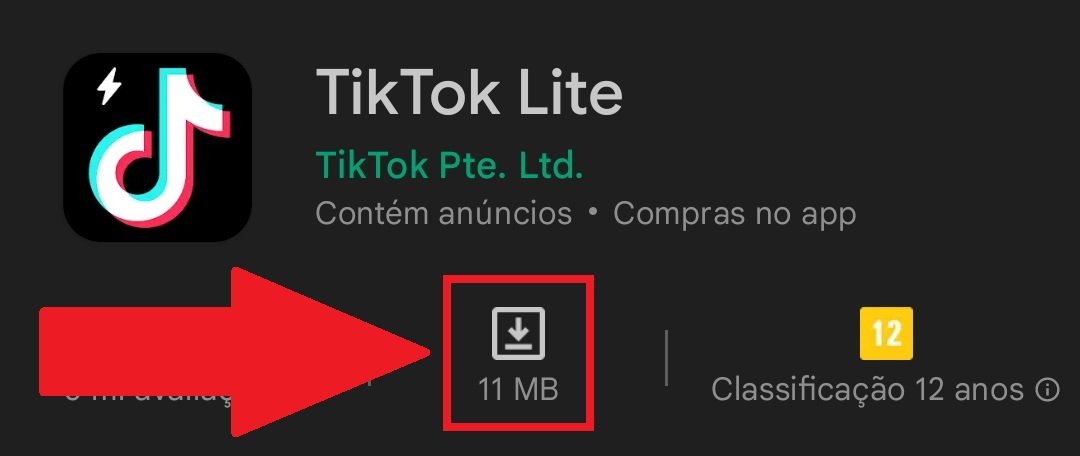 Segundo a Play Store, o TikTok Lite usa apenas 11MB de espaço em disco