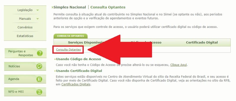 Na próxima tela, clique novamente na opção "Consulta Optantes"