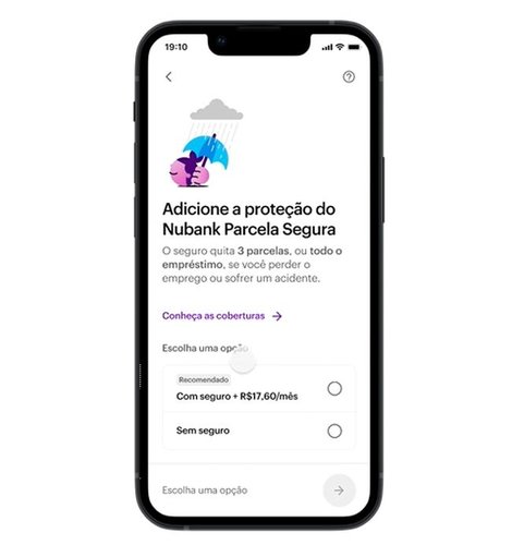 A simulação e a contratação do seguro prestamista do Nubank podem ser feitas no app da fintech.