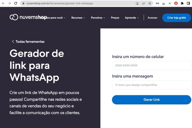 Não é obrigatório escrever uma mensagem no site da Nuvemshop.