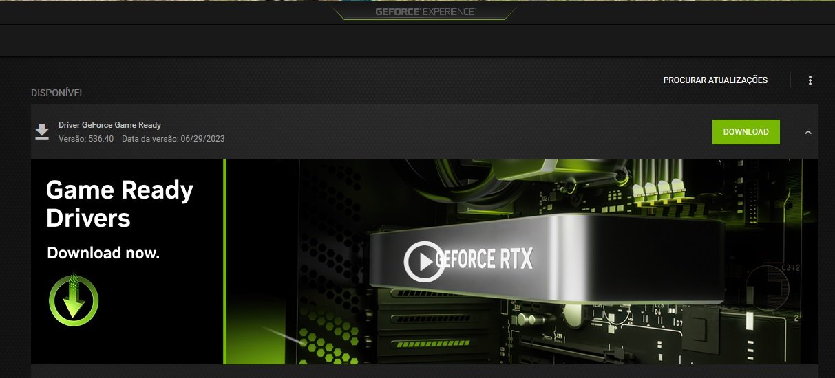 A NVIDIA possui um app próprio para a atualização dos drivers das placas de vídeo GeForce