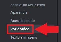 Desça a tela para achar a opção "Voz e vídeo"