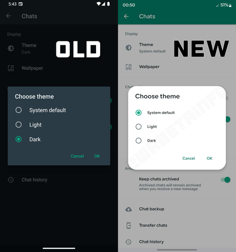 Comparativo mostra redesign no beta do WhatsApp.