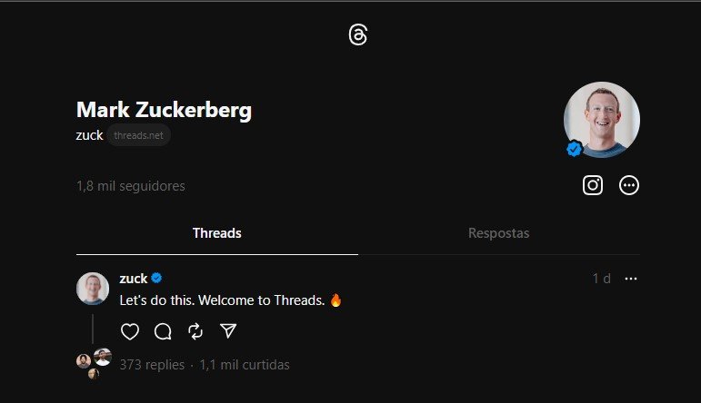 Mark Zuckerberg, CEO da Meta, inaugurou o Threads nesta quarta-feira (5).