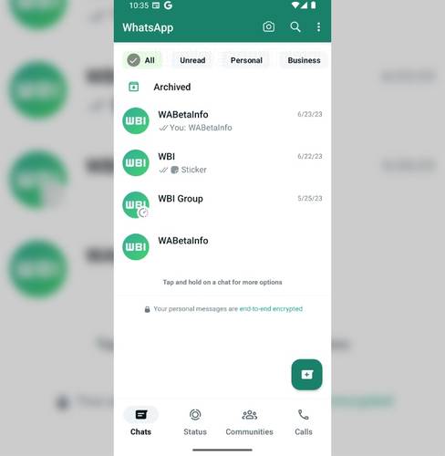 O novo filtro de conversas no WhatsApp.