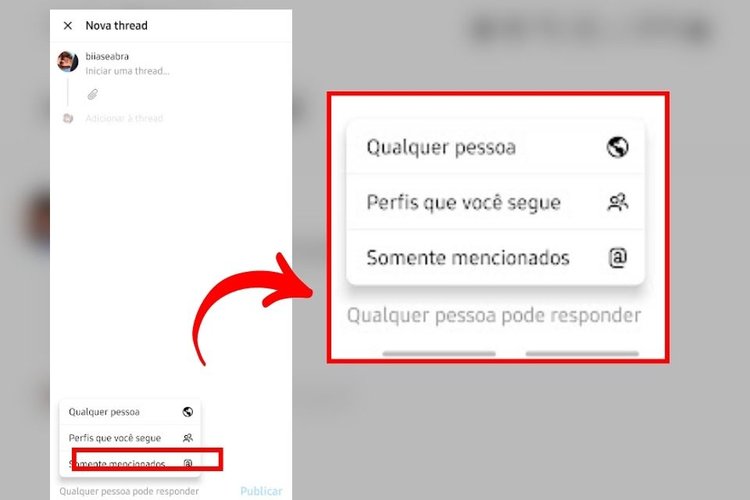 Basta tocar em "Qualquer pessoa pode responder" e configurar antes de apertar "Publicar".