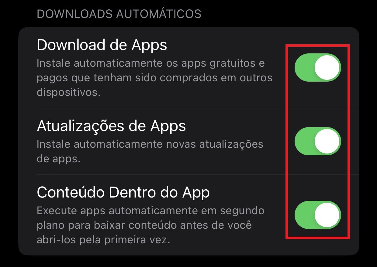 Ative todas as opções para que os downloads automáticos sejam executados no seu aparelho