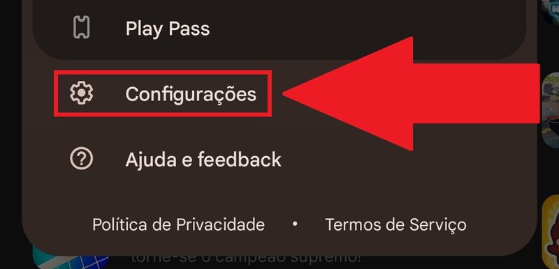 Procure pela opção "Configurações" na parte de baixo da lista