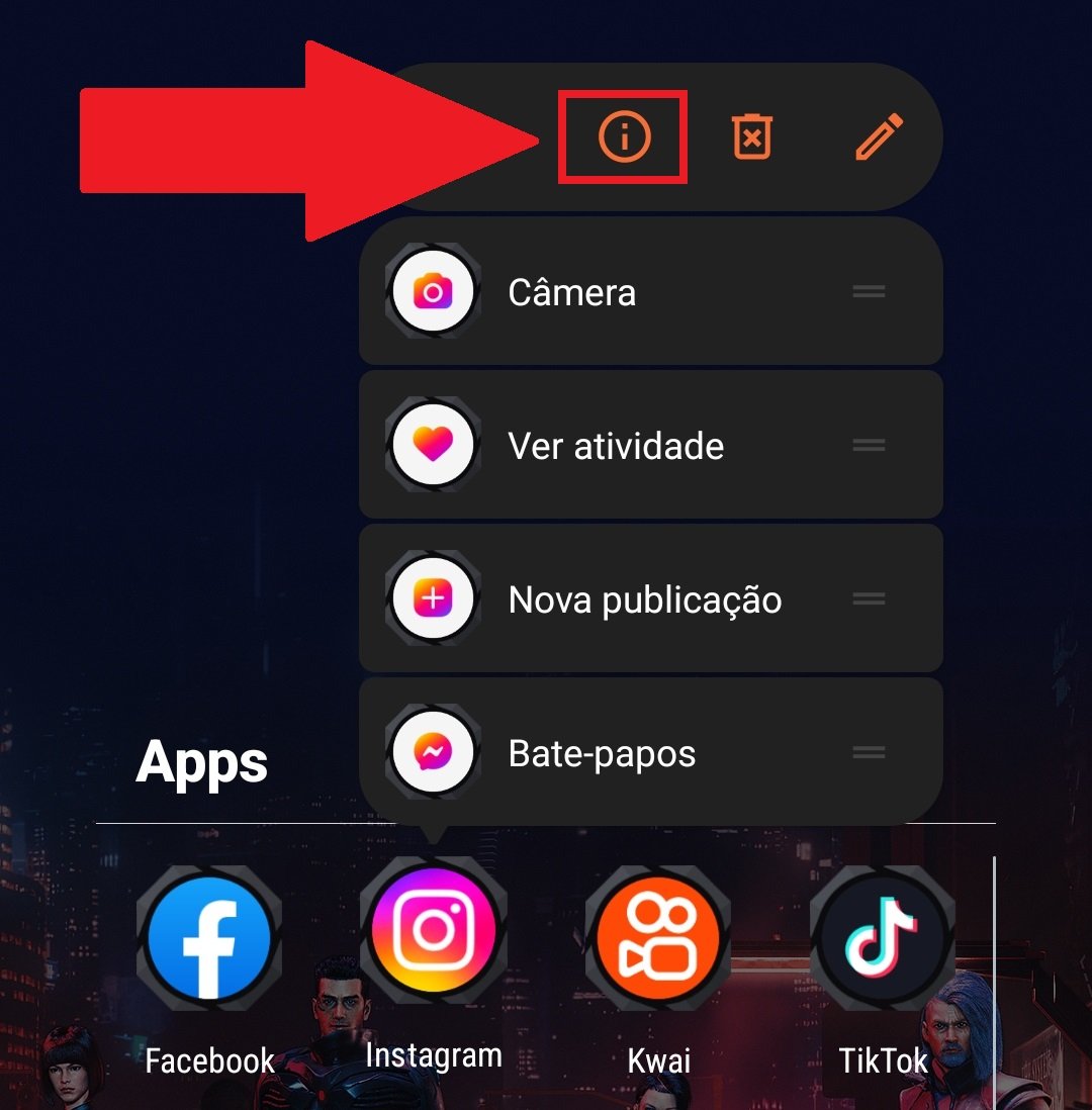 Aperte no ícone de informações para ter acesso às informações do app