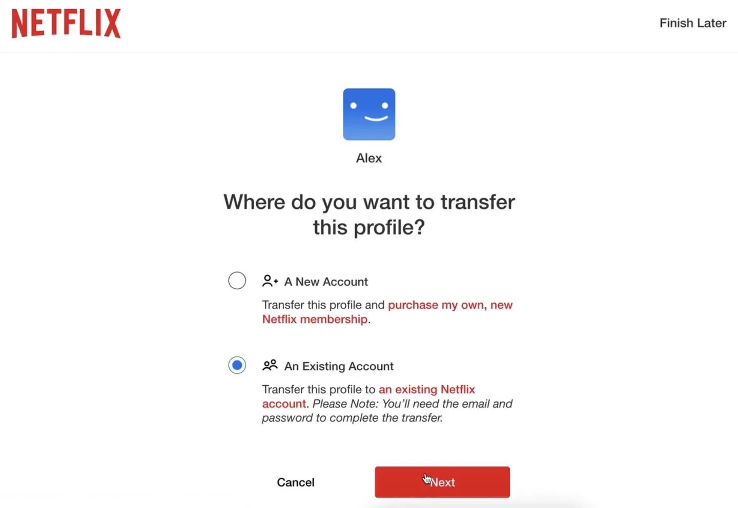 Como transferir o perfil da Netflix para uma nova conta?