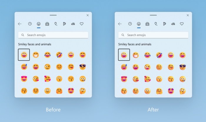 Versão atual dos emojis, à esquerda, e os modelos com design sombreado em 3D, à direita.