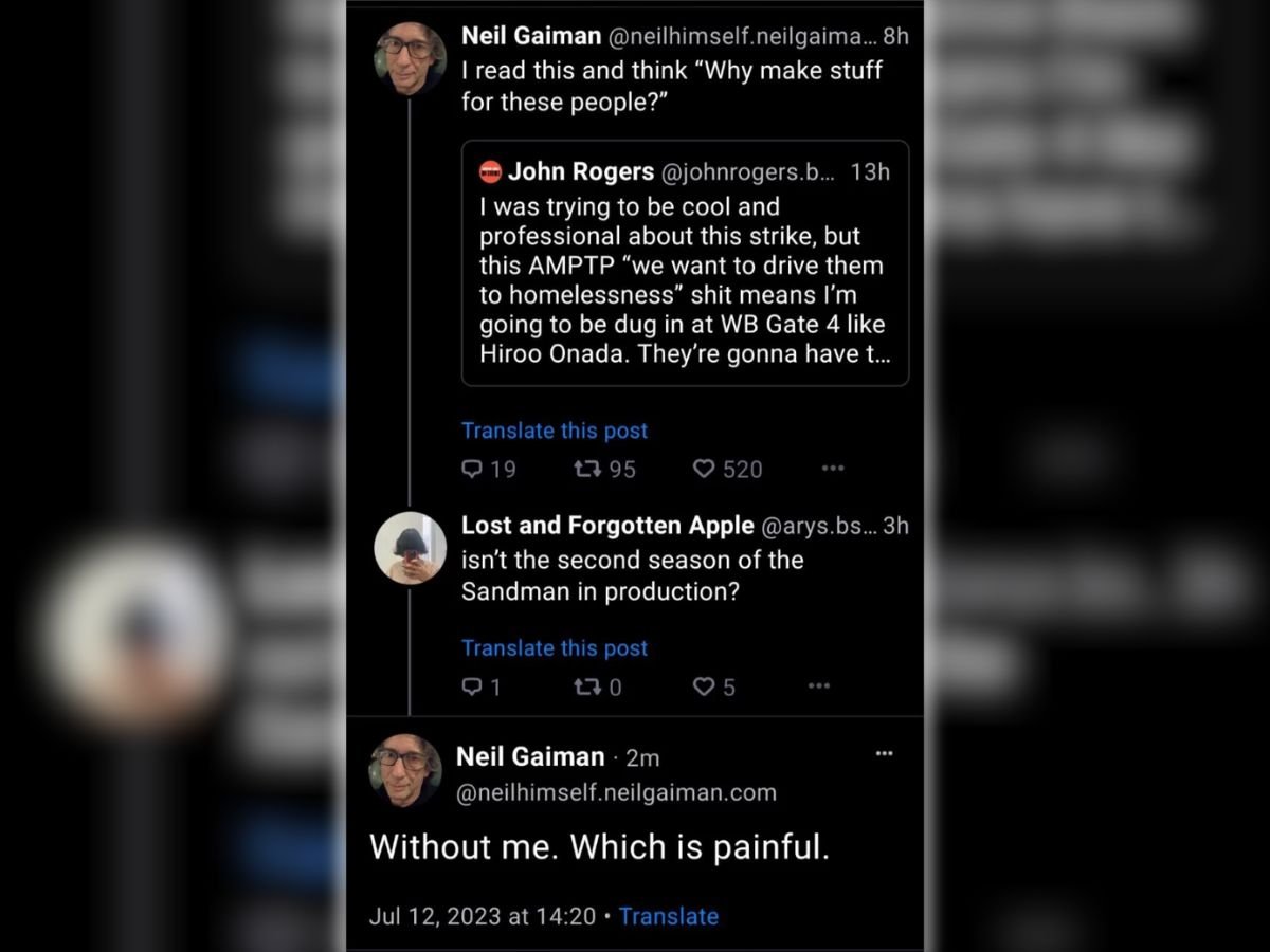 Gaiman responde a fã sobre os efeitos da greve na produção da 2ª temporada de Sandman.