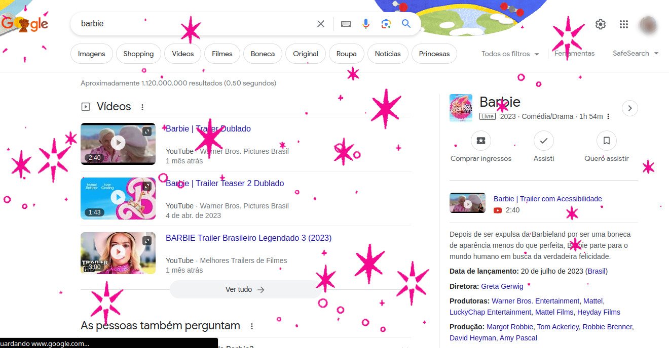 A tela fica repleta de estrelas cor-de-rosa piscando no easter egg da 'Barbie' no Google.
