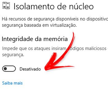 A Integridade da memória já vem desativada por padrão no Windows 10