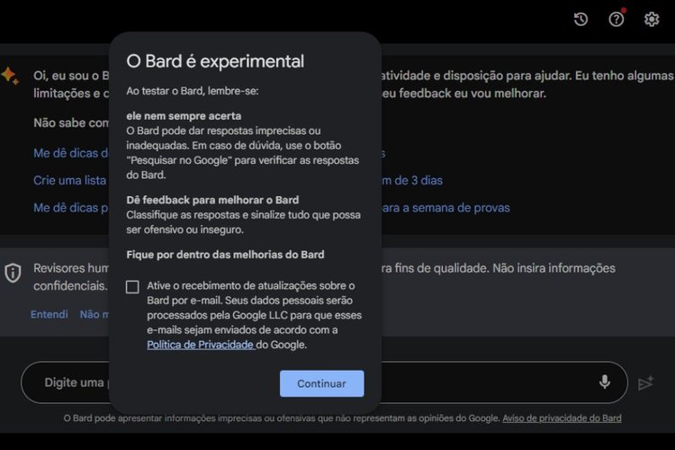 Suas atividades no Bard são armazenadas pelo Google pelo período de 3 a 36 meses.