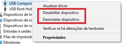 Escolha uma das opções para que o driver seja desabilitado ou desinstalado do seu Windows