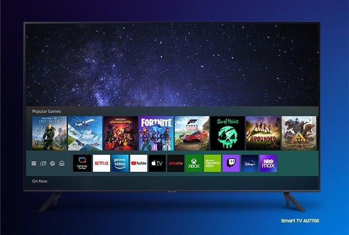 Os modelos de Smart TV Samsung AU7700 e Q70A oferecem seus serviços de jogos de streaming favoritos.