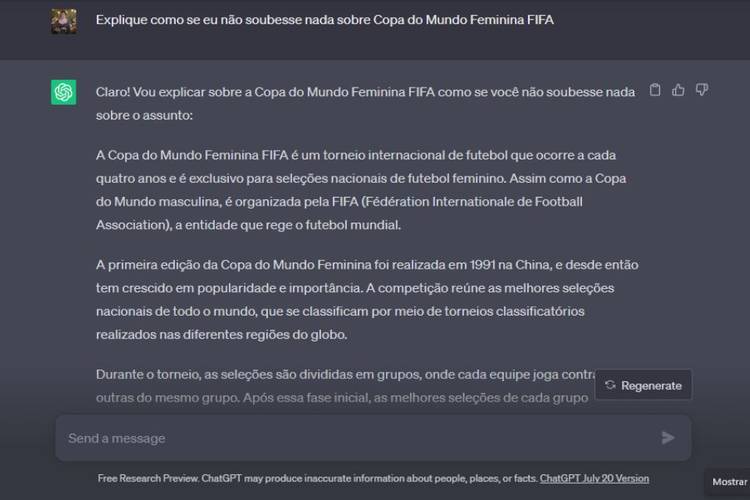 Exemplo de comando para o ChatGPT.