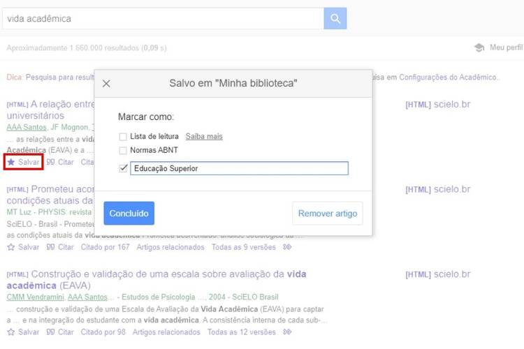 É possível rever os artigos salvos em "Minha Biblioteca".