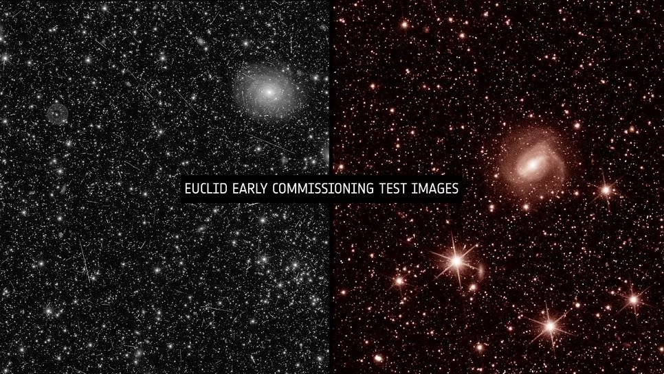 Na esquerda, é apresentada a imagem fotografada pelo VIS, na direita, a imagem capturada pelo NISP.