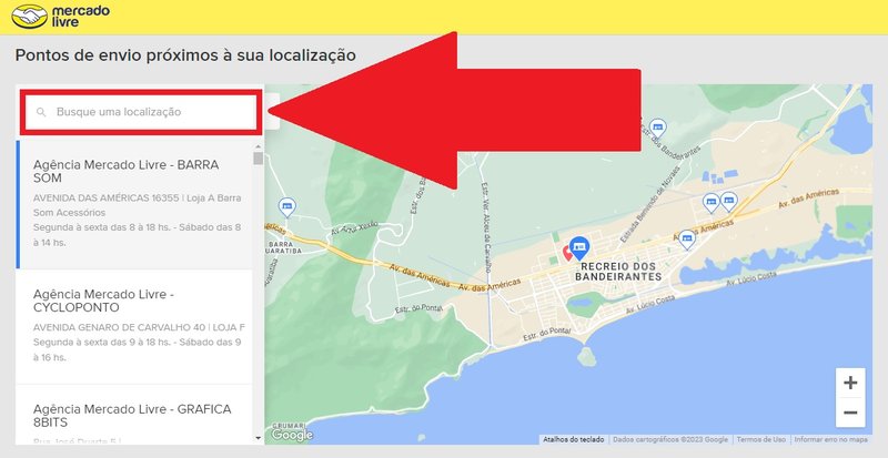 É preciso digitar o bairro para que o mapa traga as agências da região