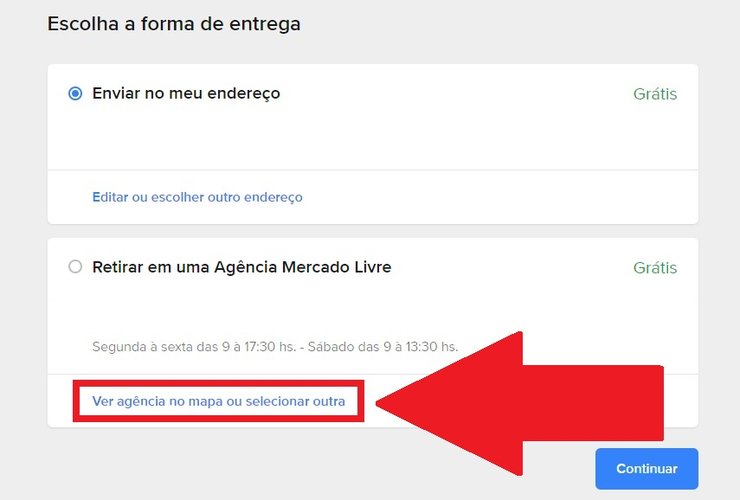 Em "Ver agência no mapa ou selecionar outra" você pode trocar a loja sugerida